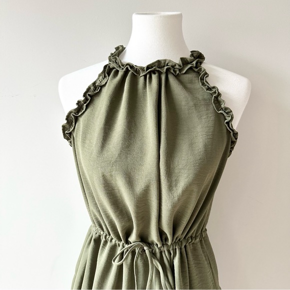 Gibsonlook Green Halter Ruffle Drawstring Waist Dress Size Small - Picture 2 of 11